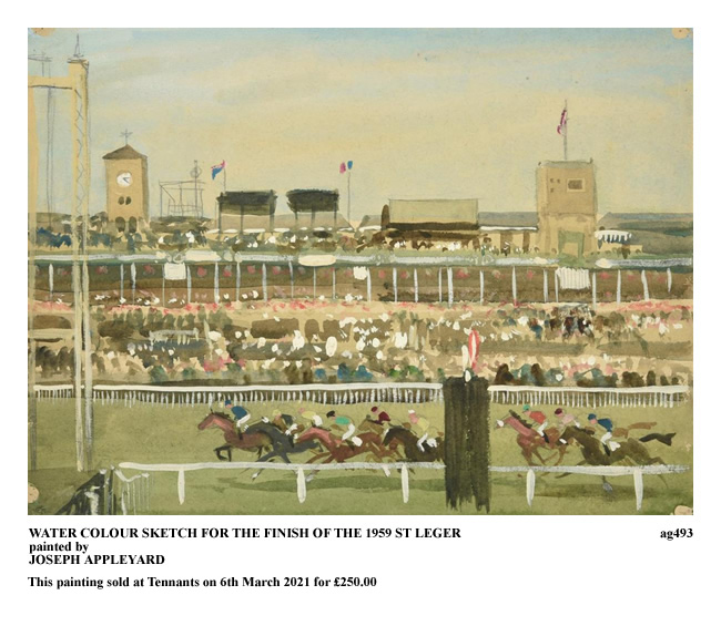 WATER COLOUR SKETCH FOR THE FINISH OF THE 1959 ST LEGER painted by JOSEPH APPLEYARD