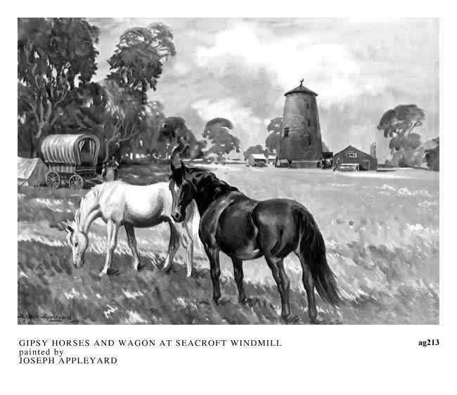 GIPSY HORSES AND WAGON AT SEACROFT WINDMILL painted by JOSEPH APPLEYARD
