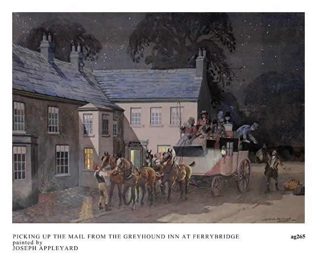 PICKING UP THE EVENING MAIL FROM THE GREYHOUND INN FERRYBRIDGE painted by JOSEPH APPLEYARD