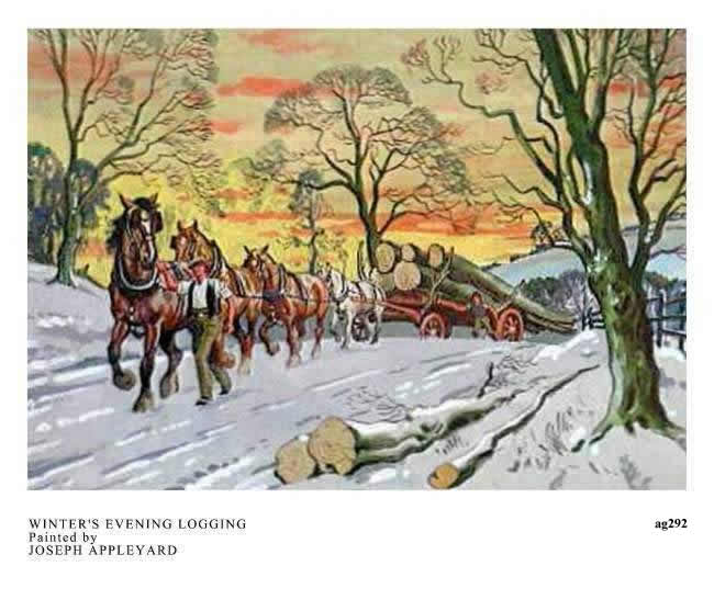 WINTER'S EVENING LOGGING painted by JOSEPH APPLEYARD