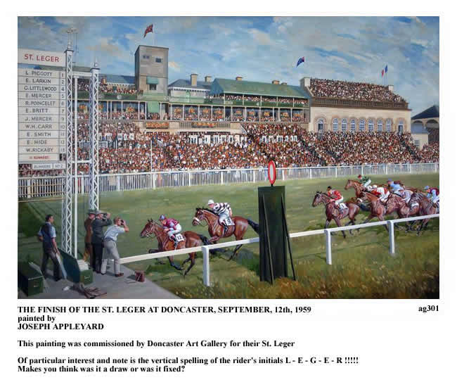 FINISH OF THE ST LEGER, SEPTEMBER 1959 painted by JOSEPH APPLEYARD
