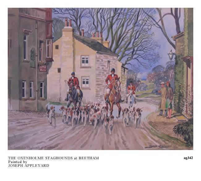 THE OXENHOLME STAGHOUNDS AT MELTHAM, painted by JOSEPH APPLEYARD